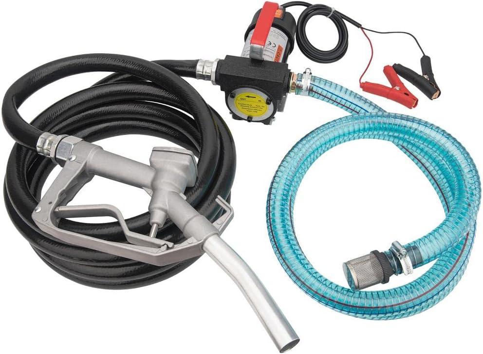 Diesel Transfer Pump with Hose Nozzle - 12V Electric Self-Priming Fuel Transfer Pump for Diesel, Kerosene, Transformer Oil - 10GPM