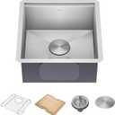 KRAUS Kore 17-Inch Undermount Workstation 16 Gauge Single Bowl Stainless Steel Bar Kitchen Sink with Accessories, KWU111-17
