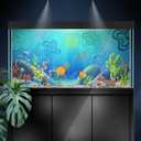 Aquarium Background Stickers for 5-12 Gallon Tanks, Cartoon Underwater Self-Adhesive Fish Tank Reptile Terrarium Decor Poster (24 x 12inches / (61 x 31 cm))