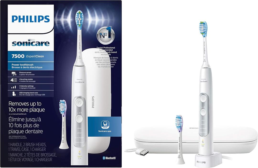 Philips Sonicare ExpertClean 7500 White, Rechargeable Electric Power Toothbrush, HX9690/06 (1 Count (Pack of 1))