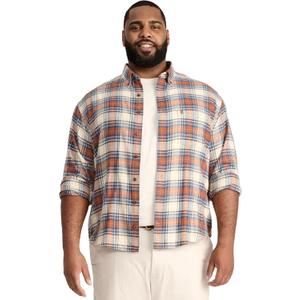 Izod Men's Big and Tall Stratton Flannel Long Sleeve Stretch Button Down Shirt (3X-Large Big, Ginger Bread Blue Plaid)