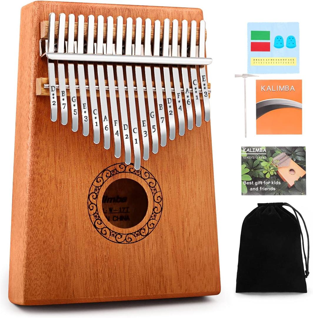 Kalimba Thumb Piano,YUNDIE Portable 17 Keys Mbira Finger Piano with Tune Hammer and Study Instruction,Musical Instruments Birthday Gift for Adult Beginners Professional(Brown)