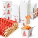 Tioncy 50 Sets 16 oz Disposable Paper Food Containers with Chopsticks include 50 Pack Chinese Take out Boxes and 50 Pairs Bamboo Chinese Chopsticks for Restaurants Birthday Wedding Party