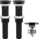 Bathroom Sink Drain,2 Pack Drain Stopper with Overflow,Pop Up Drain Assembly with Detachable Strainer Basket,Built-in Anti-Clogging, Stainless Steel Nut Mattle Black