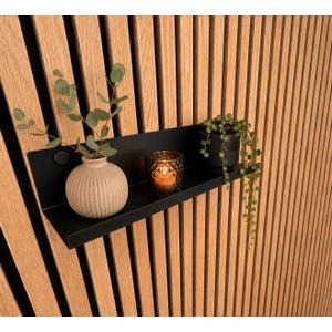 20” Acoustic Panel Shelf – No Drill Slat Wall Mount Shelf for Wood Panels – Fits 0.5–0.6” Slat Spacing – Includes Clips & Screws – Heavy Duty Metal Shelf – Black, 50 Centimeter