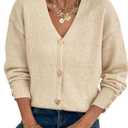 GORGLITTER Women's Button Down Cardigan Knit Sweaters Old Money Clothes Cozy Holiday V Neck Long Sleeve Cardigans Tops (L)