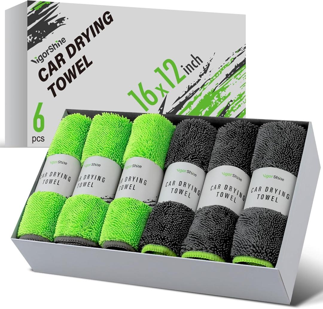 6-Pack Microfiber Towels for Cars (16"12") Ultra Absorbent and Scratch-Free Car Detailing Cleaning Cloth, Trucks, Home Cleaning, Pet Drying, Boats, and Motorcycles, Gift Packed
