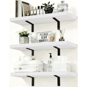 Easy Install Floating Shelves, 15.7 Inch Wall Mounted Wood Shelf,Hanging Shelf for Home Decor, Books and Storage, Small Organizer for Bedroom, Bathroom, Kitchen, Set of 3, White
