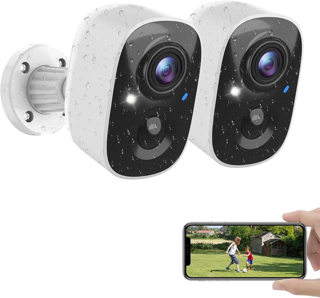 Security Cameras Wireless Outdoor, Outside Cameras for Home Security with AI Motion Detection, Battery Powered, 2K Color Night Vision, IP66 Weatherproof, 2-Way Talk, SD/Cloud Storage (2 Packs) (White 2 Pack Cam)