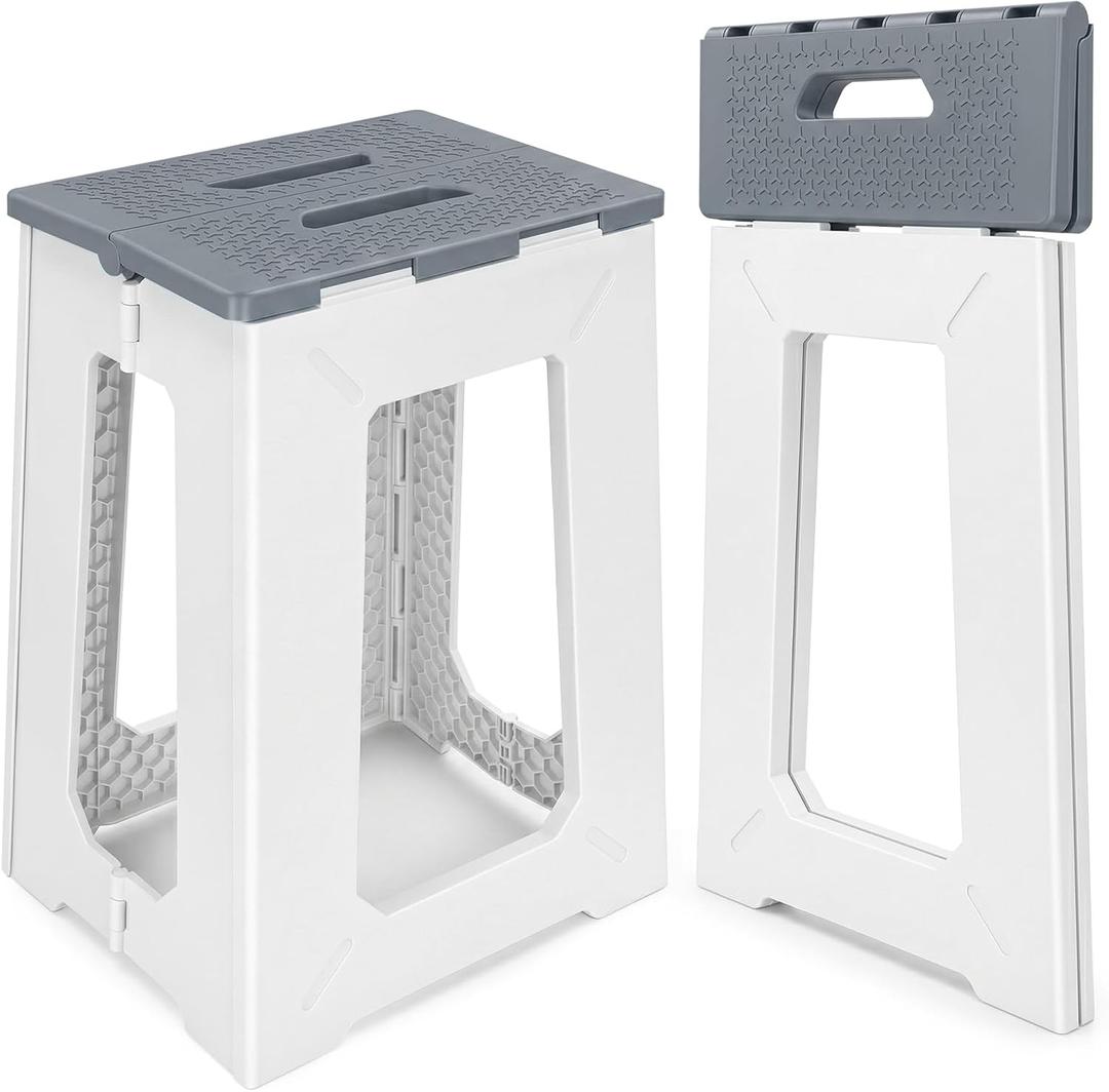 neotidy Foldable Stool Chair, 17.7 Tall Folding Seat for Adults up to 400 lb, Heavy-Duty Plastic Foldable Stool for Sitting, Portable Compact Folding Chair for Home Outdoor Camping, Gray