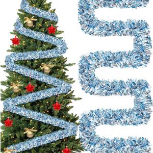 177 Feet Christmas Tinsel Garland Metallic Shiny Hanging Christmas Tree Tinsel Garland Ornaments for Indoor Outdoor Party Wedding Holiday(Blue White Silver)