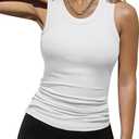 Womens Ladies Ribbed Thick Strap Racerback Tight Slim Fitted Sporty Workout Tank Tops