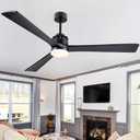 70" Black Ceiling Fans with Lights and 3 Wood Blades, Outdoor Ceiling Fan with Remote Control, 6 Speeds, 3CCT, Modern Fan with LED Light for Indoor/Outdoor