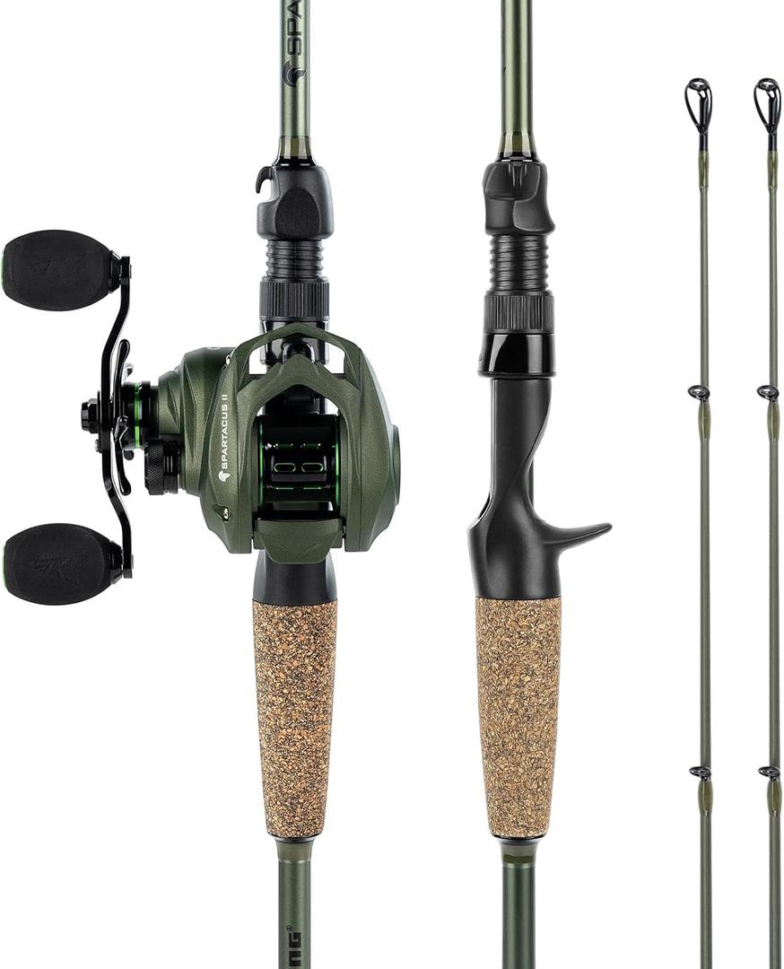 KastKing Spartacus II Twin-Tip Fishing Rod and Reel Combo, Spinning & Casting Combo, Fishing Poles and Reels Combo, KastFlex IM6 Graphite Blanks, 2-Piece Rods with Extra Tip, Cast-7'1'' Medium Heavy-Left Handed-2pcs
