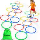Hopscotch Rings, 2-Set  20 Round Hoops (11-inch) + 30 Connectors, Agility Rings for Kids, Builds Gross Motor Skills, Preschool & Kindergarten PE, Indoor/Outdoor Playground Obstacle Course
