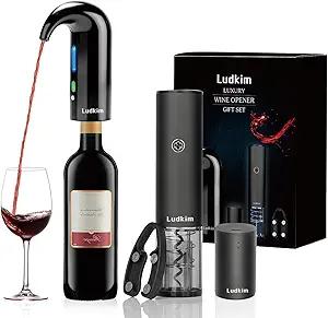 Rechageable Electric Wine Opener Gift Set, Auto Wine Aerator Dispenser, Wine Corkscrew Kit, Automatic Wine Saver Vaccum Pump, Foil Cutter, 4-in-1 Cordless rechargeable Bottle Opener Gift Box