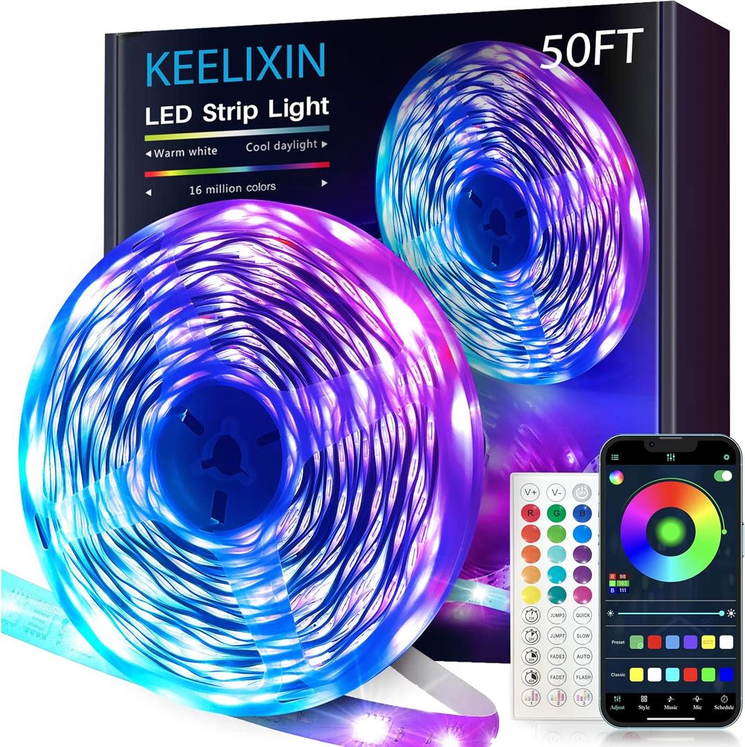 KEELIXIN LED Lights Music Sync RGB LED Strip Lights with APP & Remote Control (16.5ft)