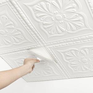 Ceiling Tiles, Ceiling Tiles Peel and Stick Foam, 16 Pcs, Covered 21 Sq.Ft, 3D Wall Panels Peel and Stick, Easy to Use and Cut for Ceiling and Interior Wall Decor, Plain White13.8 x 13.8 inch