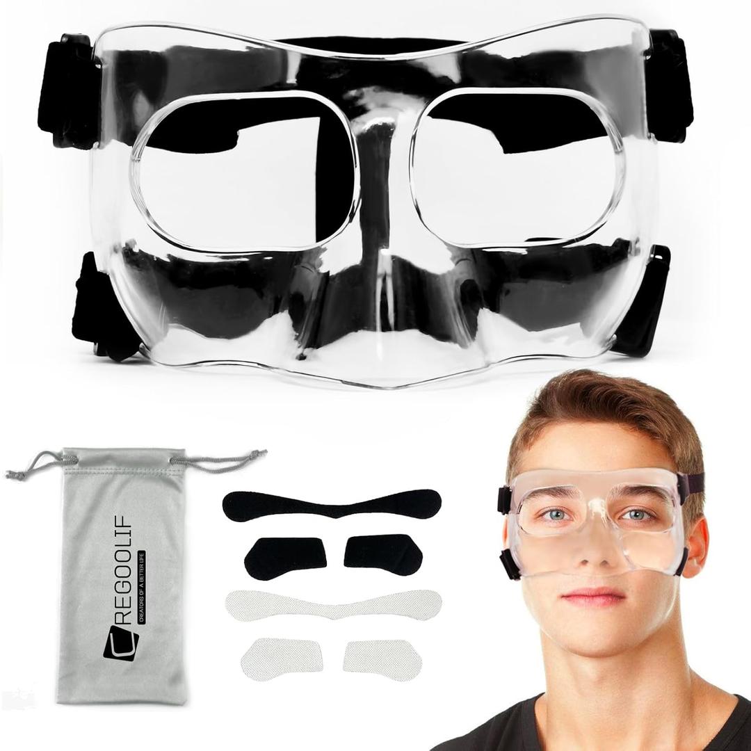 Nose Shield Protective Mask for Basketball and Football Sports Adjustable Mask with Foam Padding for Men and Women Black (Clear)