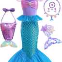 Princess Little Mermaid Costume Ariel Dress for Girls Birthday Party Halloween Cosplay Costumes 3-10Years (8-9 Years, K77)