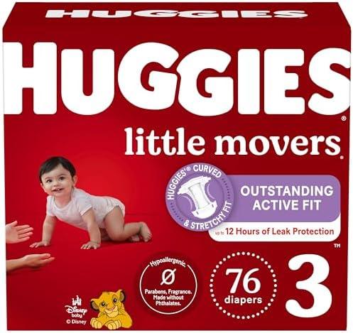 Huggies Size 3 Diapers, Little Movers Baby Diapers, Size 3 (16-28 lbs), 76 Count, Packaging May Vary