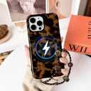 NITITOP Compatible with iPhone 14 Pro Max Case with Chain Lanyard Strap Magnetic Compatible with MagSafe Cute Leopard Amber Tortoise for Women Men Girls Soft TPU Shockproof Protective Cover - Black