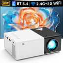 Mini Projector with Wifi Portable Projectors Support 1080P 200" Mini HD Movie Projector, Outdoor Projectors Compatible with Phone/ Tablet/ Laptop/ TV Stick/ HDMI/ USB - Black White