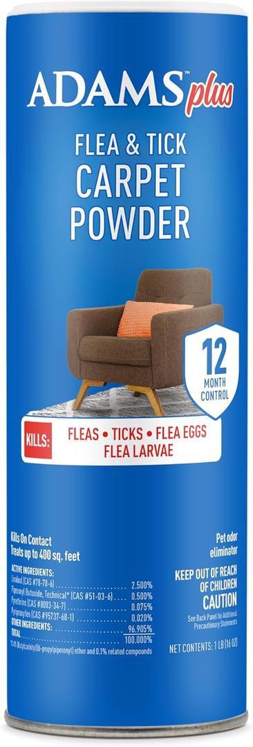 ADAMS Plus Carpet Powder, Kills Fleas and Ticks On Contact, Kills All Stages of the Flea Life Cycle, 30 Day Protection, Freshens and Deodorizes, Treats Up to 400 Sq Ft, 1LB