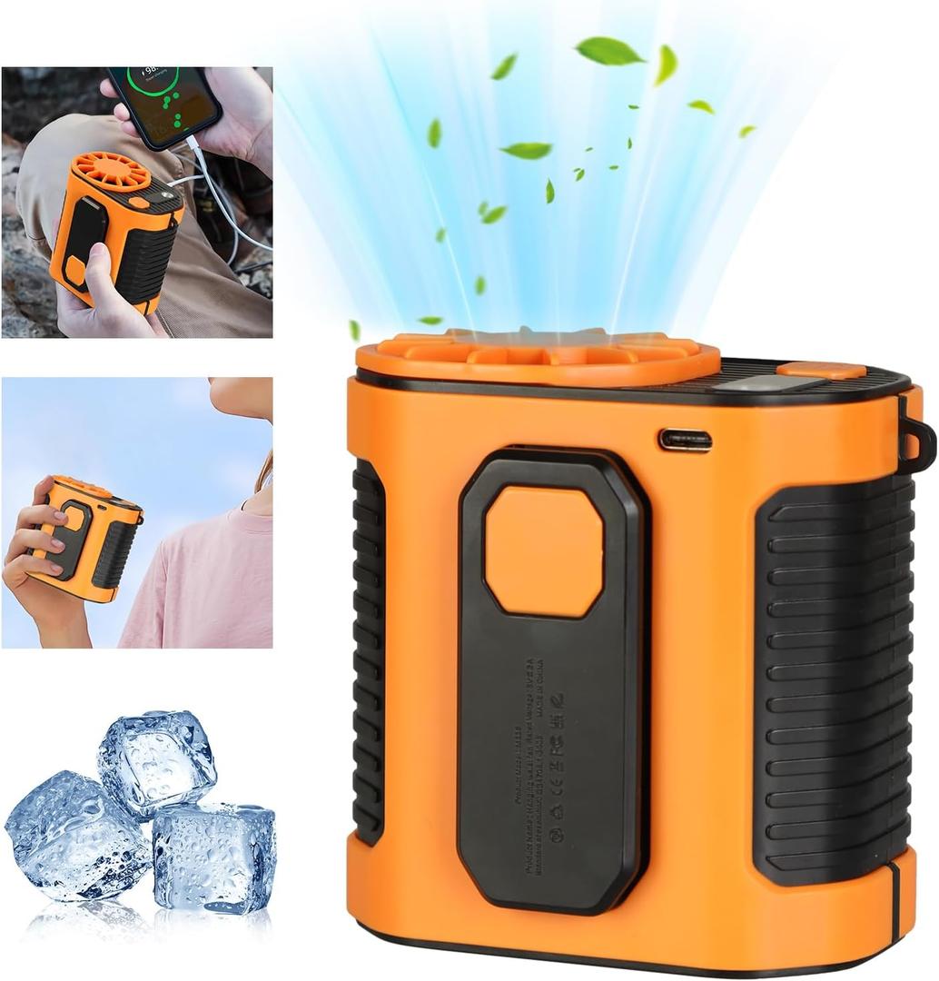 2026 AI Portable Fan Rechargeable, 10 Speeds 6600RPM Strong Airflow, Hands-Free Hanging Neck Fan, Strong lighting, temporary power bank, Wearable Belt Fan for Camping, Outdoor, Jobsite