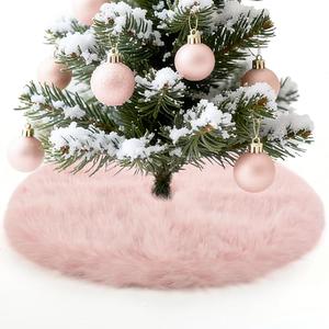 21" Small Christmas Tree Skirt for 4ft Trees - Fluffy Soft Long Plush Pink Mini Tree Skirt Mat with Hook and Loop Closure, for Xmas Holiday Ornament Decorations
