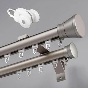 Double Curtain Rods Curtain Track Wall Mounted Heavy Duty Drapery Rod for Bed Room Divider 1.6-14 ft for Windows, Sliding Door, Patio, Bedroom, Living Room Decoration(Gray,200cm/6.6ft)
