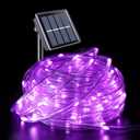 YEGUO 66ft 200 LED Solar Rope Lights Outdoor Waterproof, Purple String Lights for Outside, 8 Modes Fairy Lights in Clear Thin Tube, Purple 
