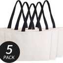 Azuca Reusable Grocery Canvas Bags with Inner Pocket Large Beach Shopping Heavy Duty 12 oz Tote Multi Purpose Natural - 20.5 x 14.5 x4.5 inch, 5 Pack