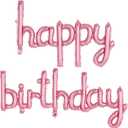 Happy Birthday Balloons Banner Foil Letters Balloons Connected, Personalized Birthday Signs for Women Men Boys Girls Birthday Party Decorations, Small Pink