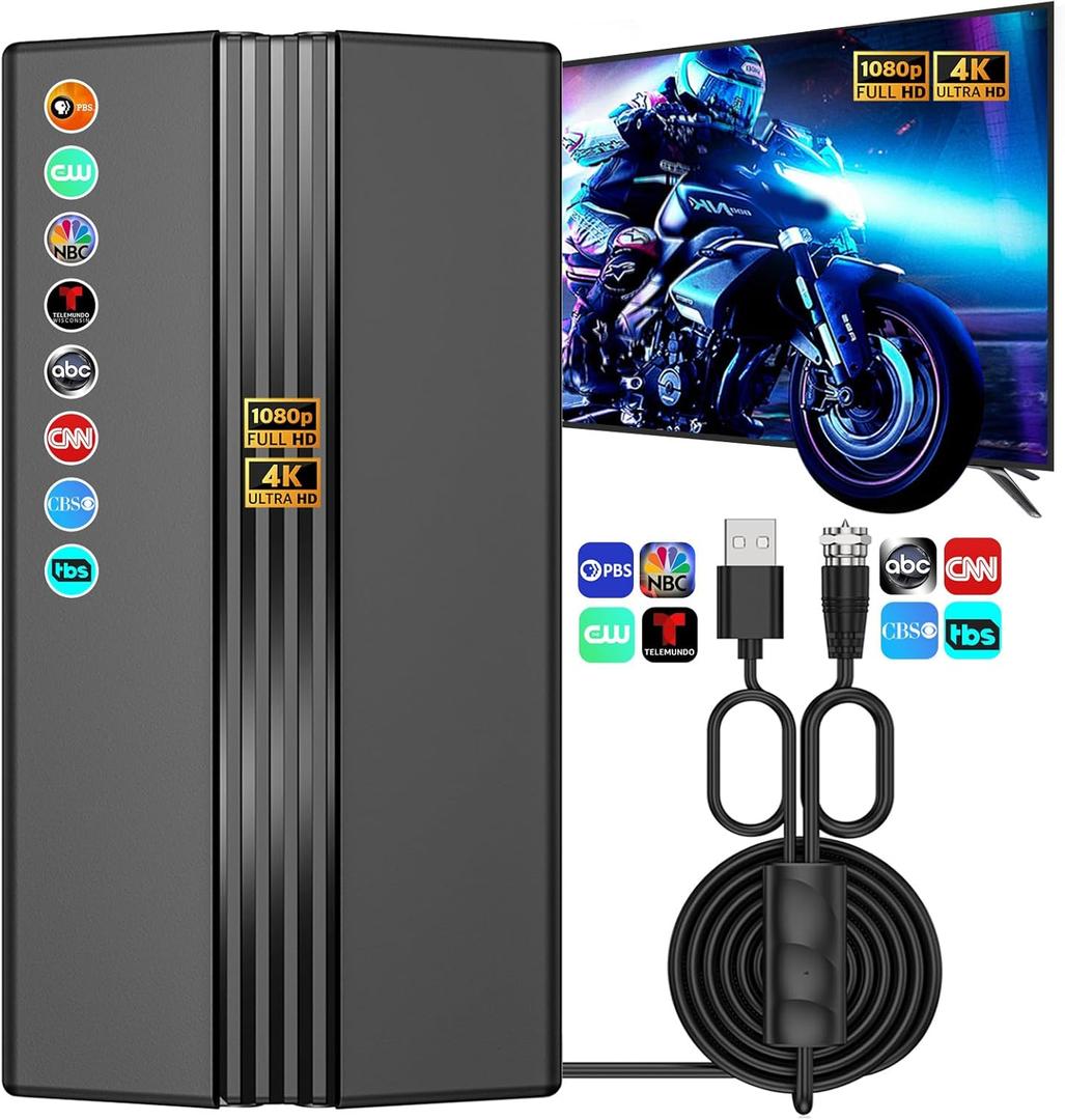 2026 TV Antenna for Smart TV, 2200+ Miles Range, 360 Reception, Indoor/Outdoor Antenna for Local Channels, Supports 4K 1080p HD, 33FT Coax Cable, Easy Installation (Black)