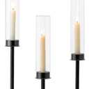 Hewory Black Candlestick Holders Hurricane Candle Holder, 3Pcs Candle Stick Candle Holder Candelabra, Taper Candle Holders with Glass Candle Cover for Wedding Table Centerpiece Christmas Decor