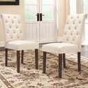 COLAMY Tufted Dining Chairs Set of 2, Accent Parsons Diner Chair Upholstered Fabric Stylish Kitchen Chairs with Solid Wood Legs and Padded Seat, Beige