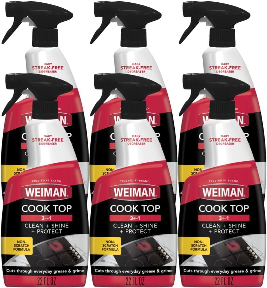 Weiman 6-Pack Cooktop Cleaning Spray – Cooktop & Oven Cleaner for Streak & Residue Free - Non-Abrasive Degreaser Safe for Glass & Ceramic, 22 Fl Oz