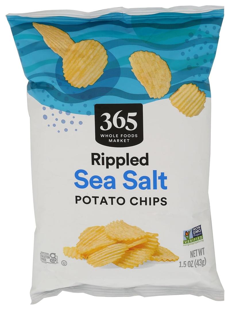3 x 365 by Whole Foods Market, Potato Chips Rippled Sea Salt Snack Cali Only, 1.5 Ounce (EXP 09/18/26)