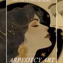 ARPEOTCY Framed Canvas Wall Art,11x14 Inch Vintage Moon and Woman Wall Art, Celestial Goddess Nouveau Black Gold Romantic Print, Mystical Boho Wall Decoration for Living Room Entryway Bedroom