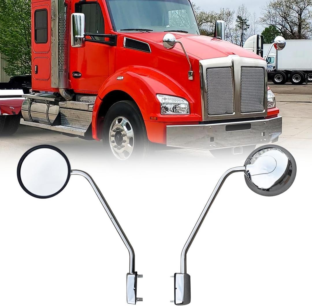 Round Hood Mirrors Compatible with Kenworth T680 T880 Peterbilt 579 587, Pair of Left Driver & Right Passenger Side Chrome Mirrors Replacement, 18''