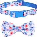 azuza Dog Collar with Bow Tie, Soft and Comfortable Adjustable Bowtie Dog Collar for Small Dogs (S, Gerbera) (S - Neck: 11-16 inch)