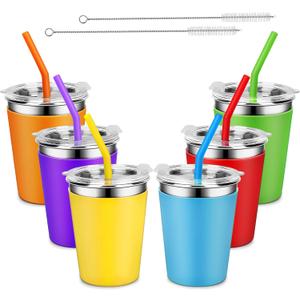 Yummy Sam 12oz Kids Stainless Steel Cups with Silicone Straws & Lids, Spill Proof Metal Tumblers for Adults, Unbreakable Toddle Cups with Full Wrapped Anti-Scald Sleeves for Hot and Cold Drinks.6Pack