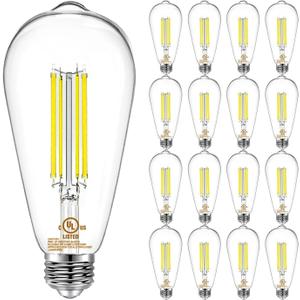 DAYBETTER 16 Pack Vintage LED Edison Bulbs, E26 Led Bulb 60W Equivalent, Dimmable Led Light Bulbs, High Brightness 800 LM Daylight 5000K, ST58 Antique LED Filament Bulbs, Clear Glass Style for Home