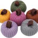Fall Pumpkin Decor in Door, 6 Colors Mini Knit Pumpkin Set for Thanksgiving Farmhouse Harvest Fall Home Decoration,Fall Gifts for Women Men Coworkers