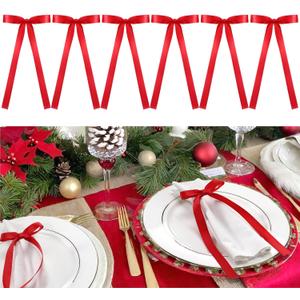 CraftyDream 12 Pcs Christmas Bow Napkin Rings Velvet Bow Xmas Napkins Holder Ring for Holiday Dinner Wedding Dining Table Decoration Anniversary Party Supplies (Red)