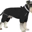 Winter Waterproof Dog Snowsuit  Full Body Outdoor Jacket with Leash Ring, Fleece Lining, Windproof Reflective 4-Leg Dog Coat for Small to Large Dogs Black XL (XL (Back Length 17.5"))