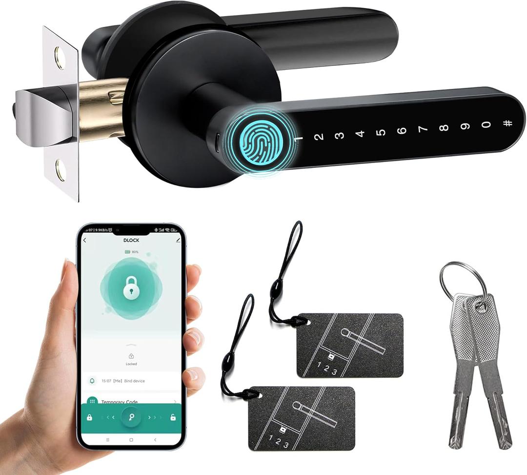 MINIA Fingerprint Door Knob, Smart Door Lock, Smart Door Knob with Handle, Keyless Entry Door Lock, Fingerprint Door Handle for Bedroom,Office, Apartment, Biometric Door Knob, Thumbprint Door Knob