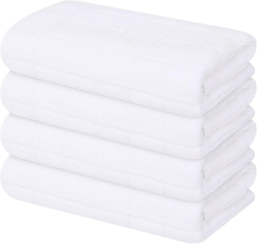 Mordimy 100% Cotton Terry Cloth Kitchen Towels, Super Soft and Absorbent Dish Towels for Drying, Checkered Designed Hand Towels for Kitchen, 16 x 26 Inches, 4 Pack, White