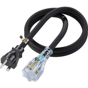 6FT Nema 6-20P to 6-20R/6-15R Extension Cord, Plugrand Nema 6-20 Heavy Duty Extension Cable 20 Amp 250 Volt 12AWG, Nema 6-20R T-Blade Cord with Red Indicator Light for Air Conditioner, Black